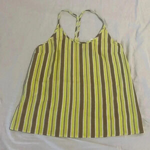 MNG basic women’s  light weight fall summer striped tank top lime and tan - XS